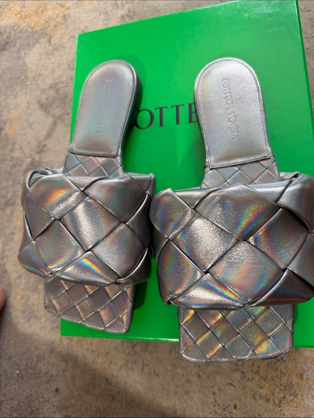 Bottega Veneta Iridescent Silver Padded Slide Mules - Picture 4 of 7